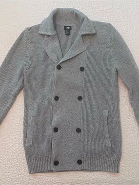 H&M Men's Light Gray Double-Breasted Shawl Collar Cardigan
